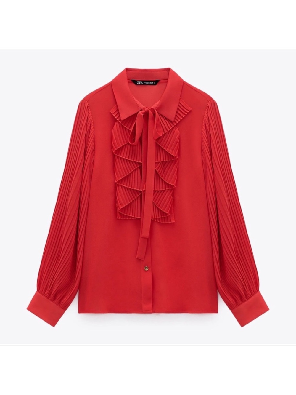 Zara Red Ruffle Flow Blouse - Picture 3 of 10